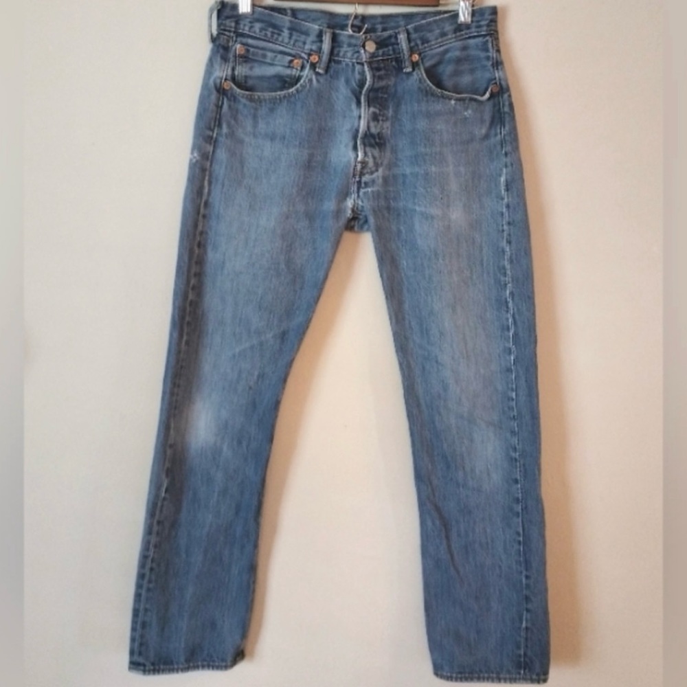 90s Distressed Vintage Levis 501 Button Fly Blue Jeans 31 X 32 Men's